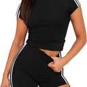 NIASHOT Womens Two Piece Lounge Sets Summer Contrast Side Stripes 2 Piece Workout Athletic Outfits Matching Clothing Set, Size: XL (4 Count)