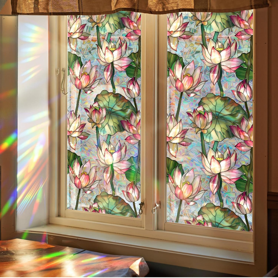 Floral Stained Glass Window Film，Stained Glass Window Film，Faux Stained Glass Window Film，Window Privacy Film Stained Glass， Vintage Stained Glass Window Film (Section I) MLH-44200