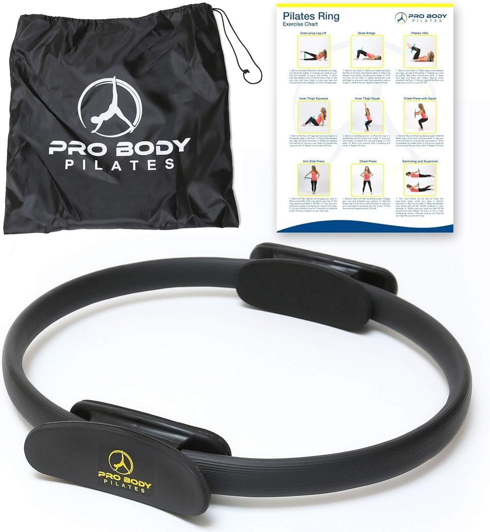 ProBody Pilates Fitness Ring  14 Inch Pilates Ring for Focusing on Toning Inner Thighs, Arms, and Core (Black)