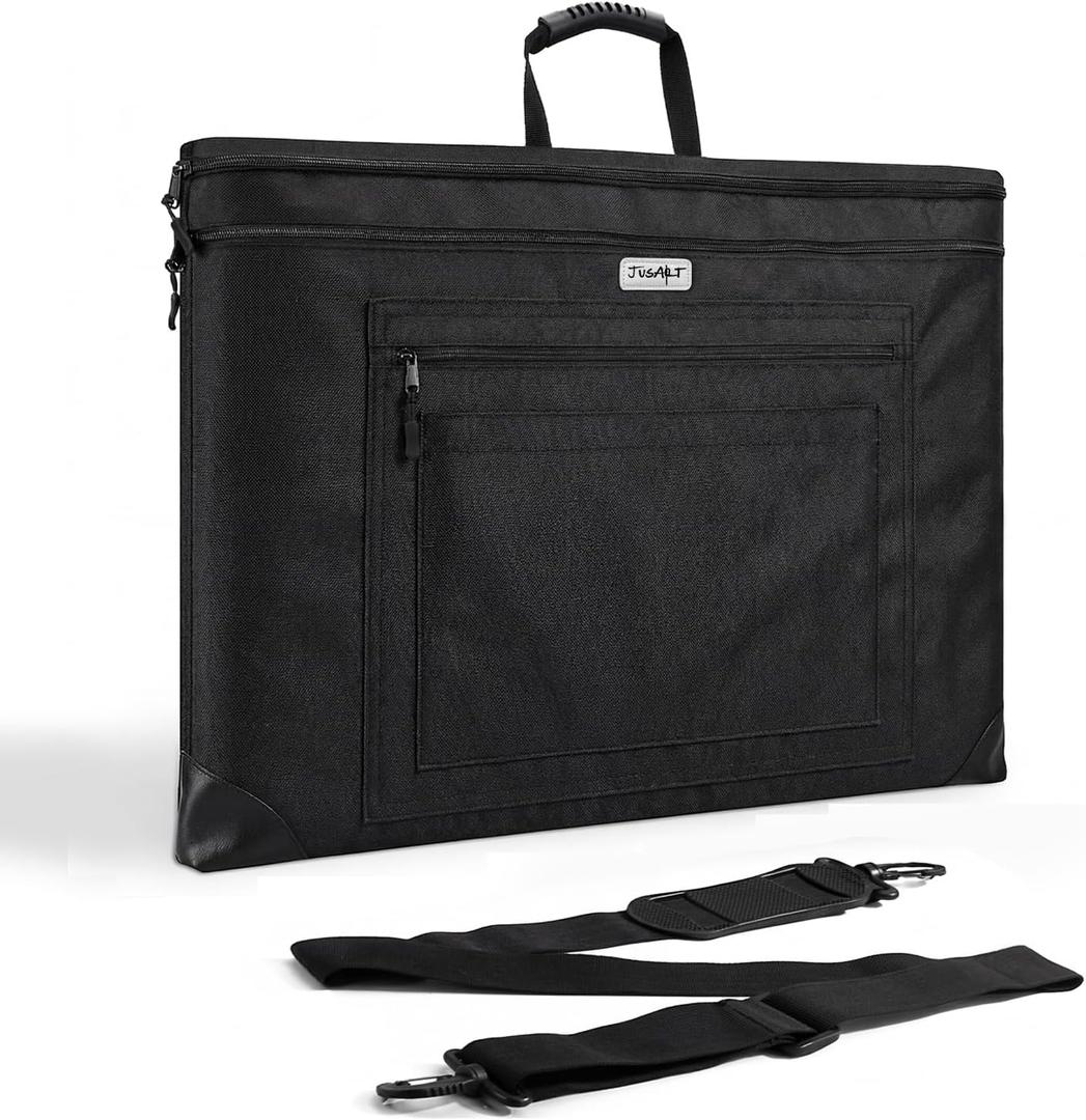 JusArt Art Portfolio Bag, 18x24 Foldable Light Weight Portfolio Folder Case with Adjustable Shoulder Strap, Leather Corners, Waterproof Art Bag for Artists and Adults for Artwork, Poster, Sketching
