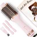 Big Size 1200W Dual Voltage Hot Air Brush Dryer, 110-240V 4 in 1 Ionic Blowout Hair Dryer Brush & Styler Volumizer with 75MM Oval Titanium Barrel for Long & Thick Hair