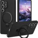 Liquid Silicone Case for Samsung Galaxy S25 Ultra with Magnetic Stand, Mil-Grade Drop Shockproof, Full Camera Protection Anti-Scratch Microfiber Lining Silicone Phone case, Black
