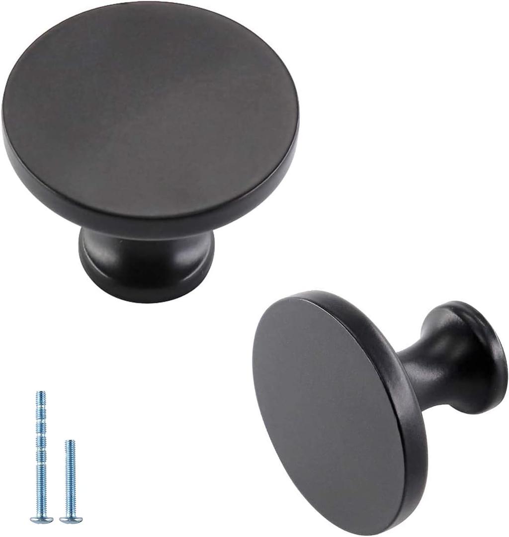 homdiy 10 Pack Matte Black Cabinet Knobs, Solid Round Drawer Knobs, Modern Kitchen Cabinet Hardware for Bedroom Dresser, Cupboard, Drawers