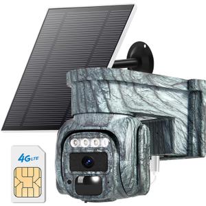 4G LTE Cellular Solar Powered Security Camera Wireless Outdoor, No WiFi Wireless Camera with SIM Card & Unlimited Data Plan, 2 Way Talk, 355 Live View, 2K Color Night Vision, PIR Motion Sensor