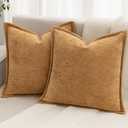 Mustard Yellow Decorative Throw Pillow Covers 24x24 Inch Set of 2 Cozy Soild Chenille Cushion Cases Soft Textured Square Couch Pillows Cover Boho Accent Farmhouse Pillowcases for Bed