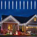 Brightown Christmas Meteor Shower Icicle Lights Outdoor, 2 Pack Total 40ft with 40 Large Tube 960 LED Dropping Effect, Waterproof Decorations for House Eave Roofline, Cool White