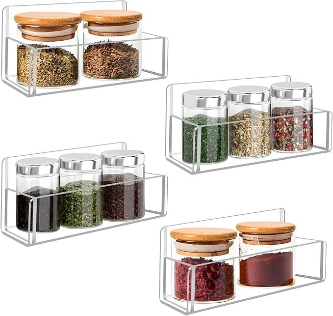 Douildhaiy Acrylic Spice Rack Wall Mount-6 Inch, Clear Spice Shelf Storage Holder, 4 Pack Hanging Seasoning Rack Organizer for Cabinet Door, Cupboard or Wall Kitchen (Adhesive or Screw)