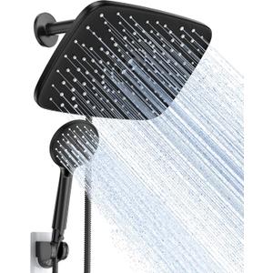Veken 11.8 Inch Rectangle Rain Shower Head - Shower Heads with 6 Modes Handheld Spray Combo - Wide Rainfall shower with 70" Hose - 1.8gpm Dual Showerhead with Anti-Clog Nozzles - Matte Black