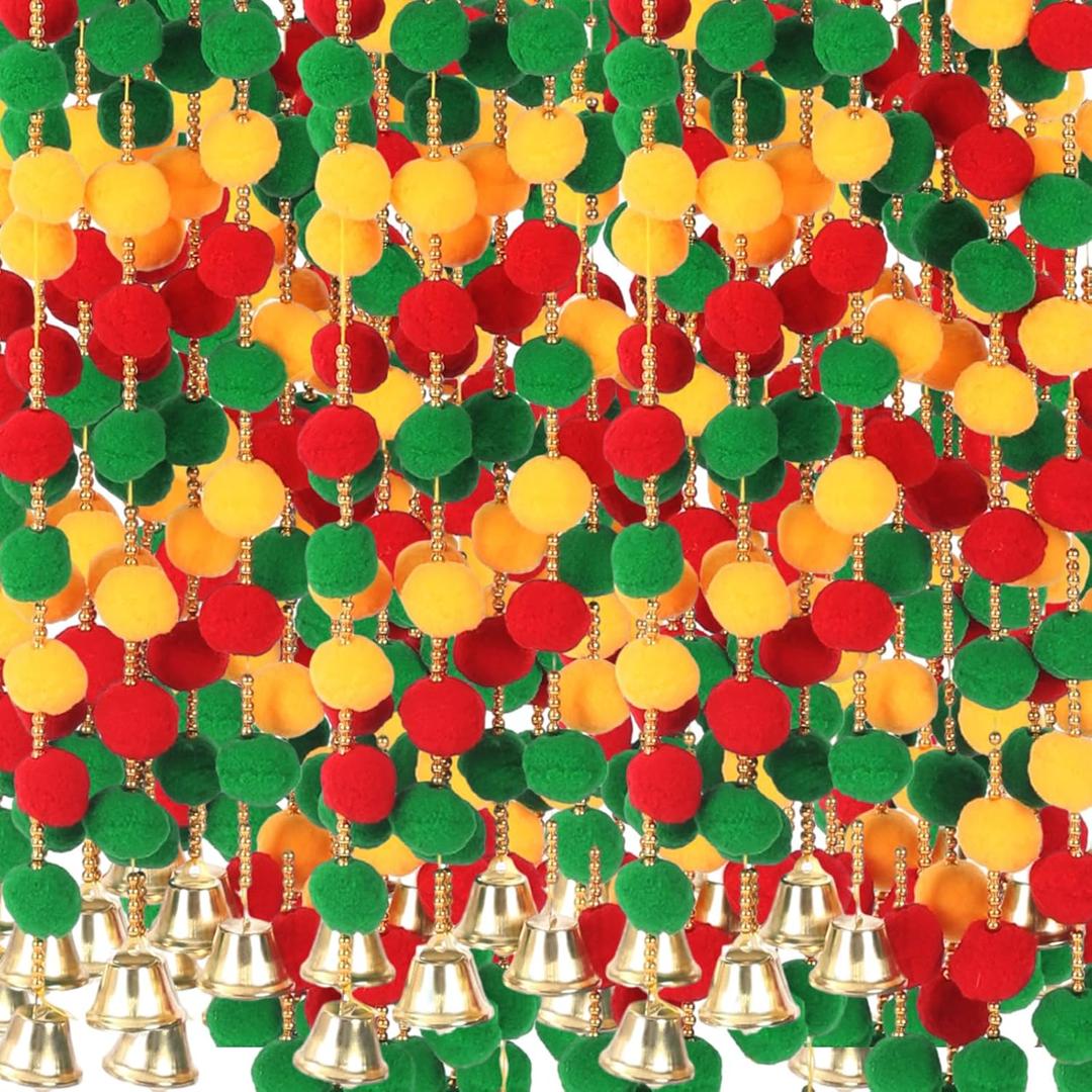 12 Pcs Diwali Decorations Hindu Temple Mandir for Home Marigold Garland 4 ft Long Artificial Marigold Flowers with Gold Bells Decor for Home, Pooja, Diwali, Wedding, Christmas (Colorful)