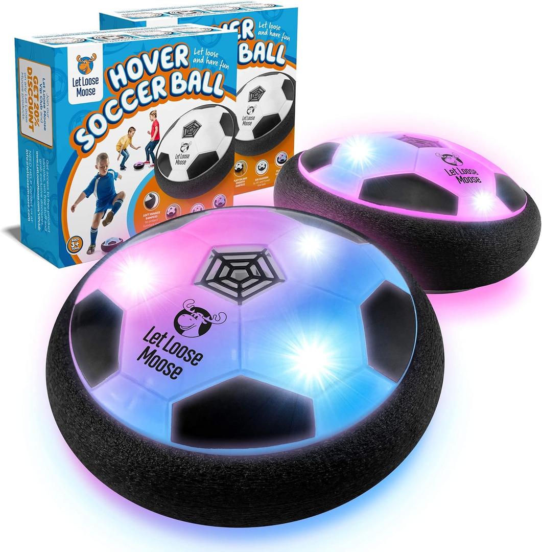 Let Loose Moose Hover Soccer Ball, Set of 2 LED Soccer Ball Toys, Gifts for 8 Year Old Boys, Indoor LED Floating Football for 7 Year Old Kids, Boy Birthday Gifts Age 4-6, 6-8, 8-12 Fun Sport Toy