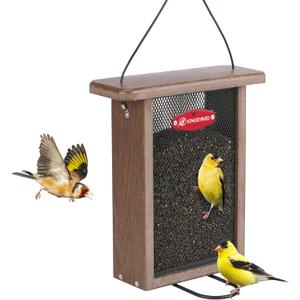 Kingsyard Metal Mesh Bird Feeder for Outdoors Hanging, Finch Feeder for Nyjer/Thistle, Sliding Mesh & Built-in Perch, Recycled Plastic, Brown