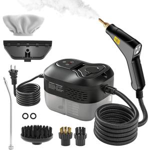 Pressurized Handheld Steam Cleaner, Portable Steamer for Cleaning with 1.2L Large Tank, 15s Fast Heat-Up, 6-Level Adjustable, Powerful Steam Cleaner for Home, Car, Kitchen, Tile, Grout (Black)