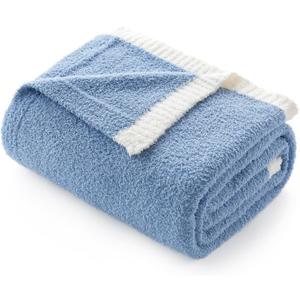 Snuggle Sac Ultra Soft Throw Blanket for Couch Bed Sofa 50x60 inches, Reversible Blue Blanket Microfiber Fluffy Fuzzy Cozy Knit Throws for Women Mothers Birthday Gifts (Solid Washed Blue)
