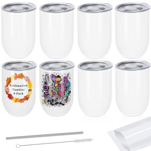 Draheri 12 Oz Sublimation Tumblers Blanks Bulk, Stainless Steel Double Wall Insulated Sublimation Cups with Straw and Straw Brush, Individually Boxed (6 Pack)