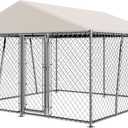 Lyromix 10 x 10FT Large Outdoor Dog Kennel with Roof, Dog Kennel Outside with Waterproof Cover, Galvanized Heavy Duty Chain Link Dog Runs Cage Playpen for Outside with Secure Lock