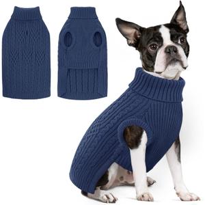 SUNFURA Dog Sweater, Dog Sweaters for Medium Dogs Girl Boy, Warm Soft Sweaters Pullover for Fall Winter, Solid Color Turtleneck Knitwear Clothes for Pug, Yorkie, Boston Terrier, Bluish, Grey, Medium