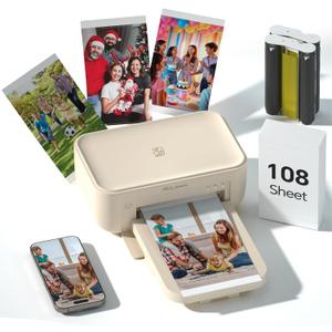HPRT 4x6 Photo Printer with 108 Sheets & 2 Ribbons, Portable Picture Printer for iPhone & Android Phone, Instant Photo Printer, Bluetooth Photo Printer, Home Use, Ideal Valentine's Day Gift, Beige