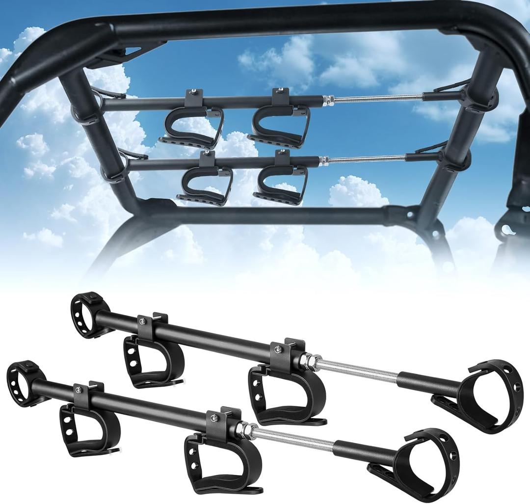 UTV Overhead Gun Rack Fits 21-28" Spacing Roll Bars, Adjustable UTV Gun Holder Rifle Rack for Polaris Ranger Honda Pioneer Mule Uforce, Shovel Mount Bow Metal Holder Hunting Tool Roof Racks