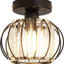 YYJLX Semi Flush Mount Ceiling Light Fixture Antique Small Crystal Chandelier Indoor Lighting for Bathroom Hallway Cafe Bar Porch HallBlack