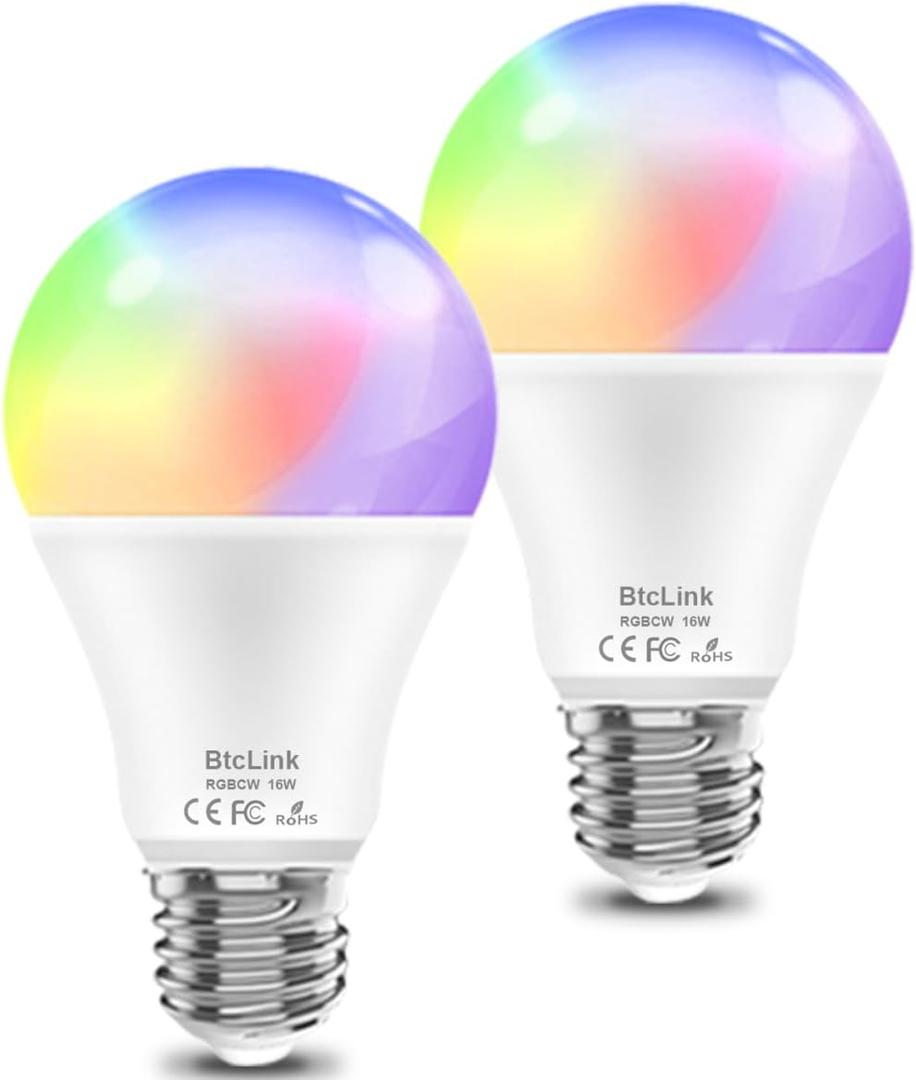 Smart Light Bulbs 150W Equivalent, 1600LM 16W Alexa Light Bulb, E26 A19 Bright Color Changing Bulbs for Room Decorations, 2.4 GHz WiFi LED Light Bulbs Compatible with Alexa, Google, 2 Packs