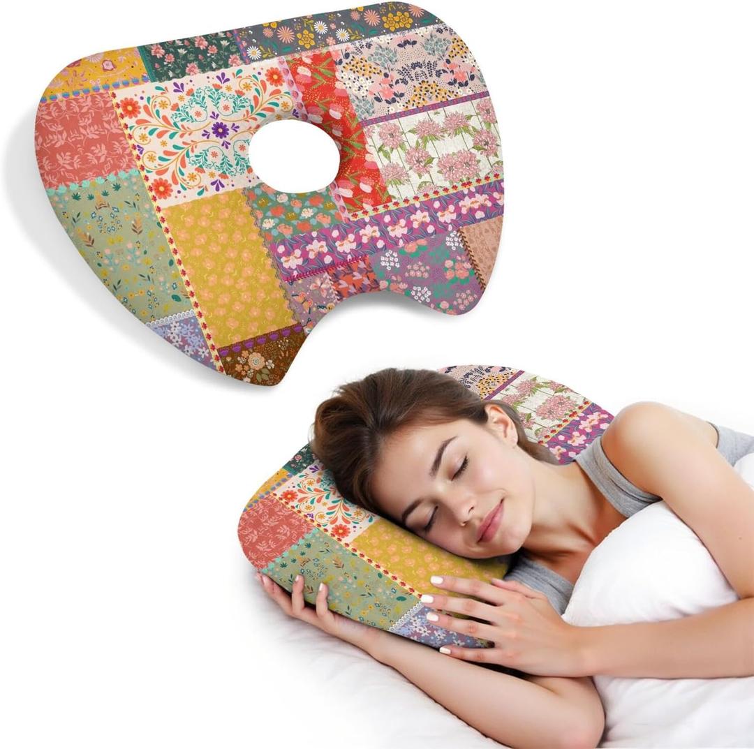 Ear Piercing Pillow with Ear Hole for Side Sleeper Relief Ear Pain,Cotton and Polyester Ear Pillows,Washable Ear Guard Pillow, One Size