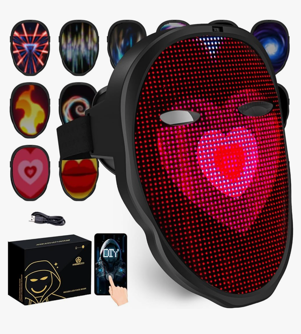 MEGOO Led Mask with Bluetooth Programmable App,Shining Led Light Up Face Mask for Adult Kid Halloween Masquerade Party