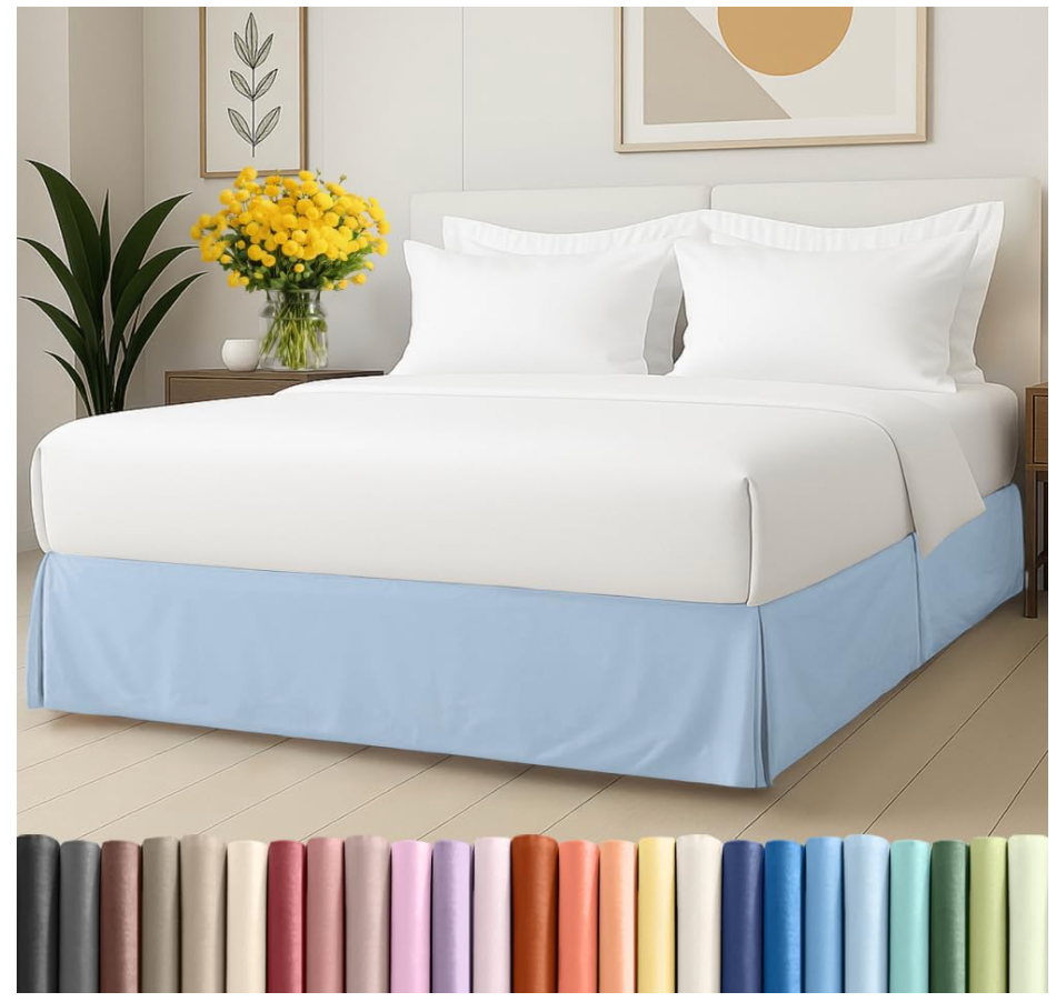 Pleated Bed Skirt King Size - 3 Sided Pleated Bed Skirt King - Ultra-Soft, Easy Fit with 18 Inch Tailored Drop - Hotel Quality, Wrinkle Free & Fade Resistant - for Women, Men, Kids & Teens - Sky Blue