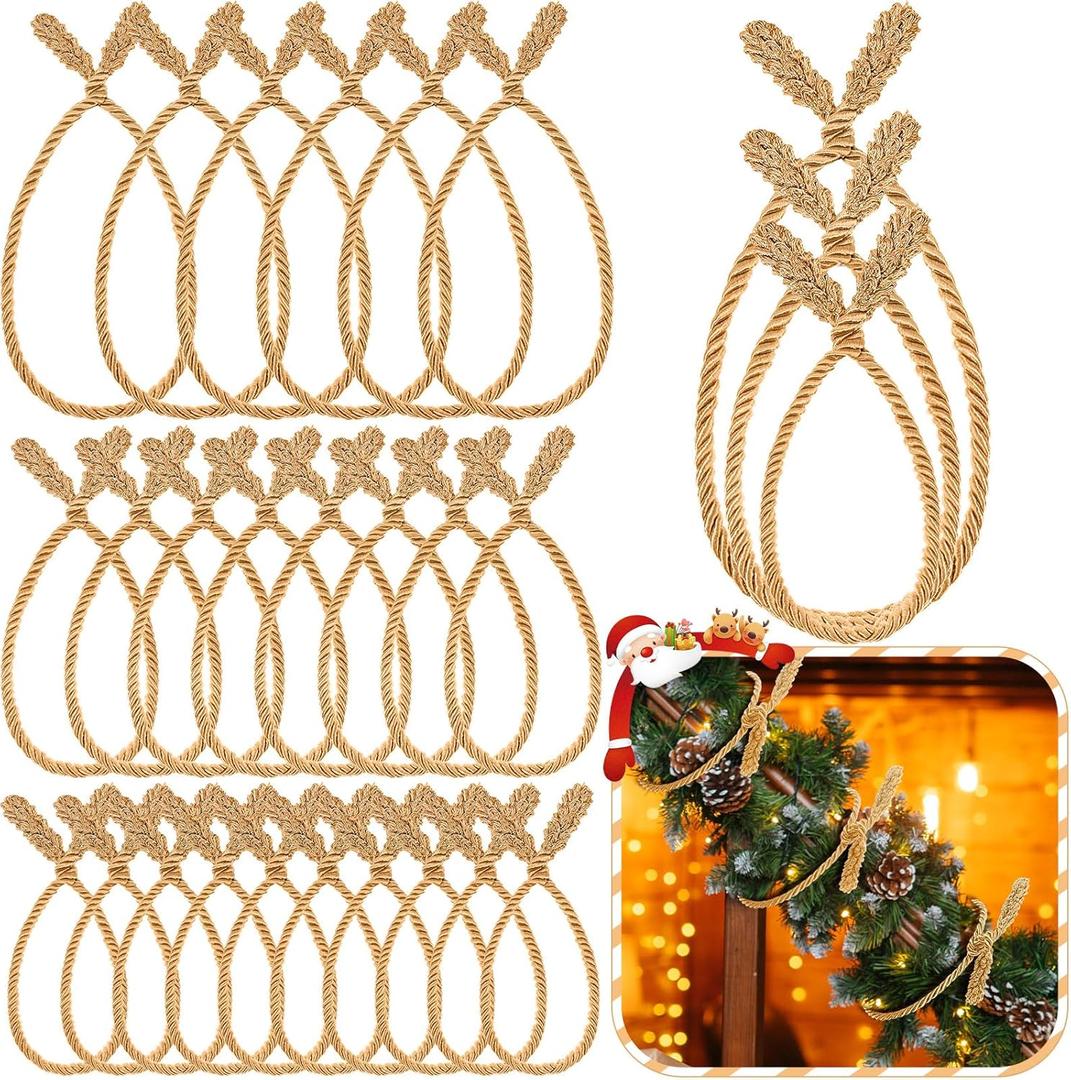 Zhengmy 24 Pcs Christmas Garland Ties Extra Long 30'' 25'' 20'' Gold Decorative Twist Tie for Banister Reusable Flexible Twist Tie for Garland Stairway Railing Home Xmas Holiday Decor