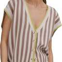 HangNiFang Womens Summer Striped Knit Cardigan Vest V Neck Cap Sleeve Golden Button Sweater Tops (X-Large, Khaki)