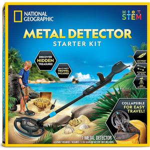 National Geographic Starter Metal Detector Kit for Kids - Kids Metal Detector with 7.4" Waterproof Coil & Trowel, Lightweight Gold Detector, Beach Detecting, Gift for Boys & Girls