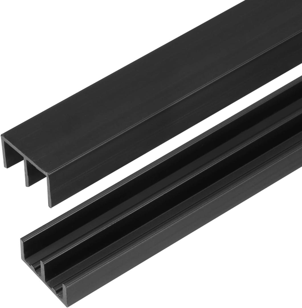 uxcell Plastic Sliding Door Track, 1.64Ft Sliding Glass Cabinet Window Track Hardware Set for 1/4" Thick Panels, for Small Bypassing Closet Door, Black