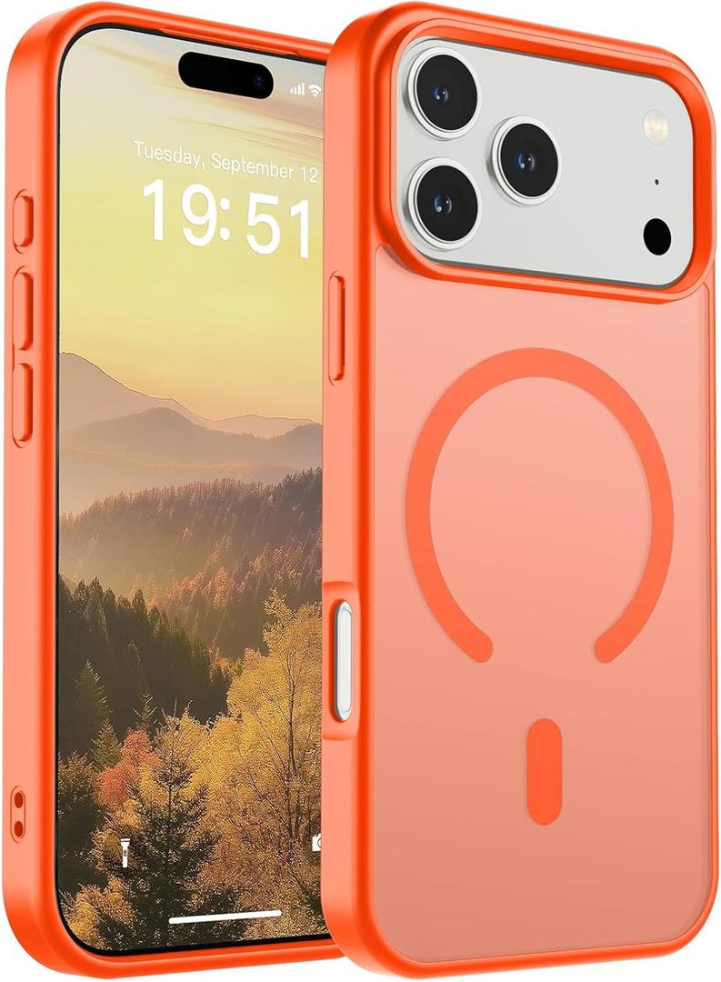 SUPFINE Magnetic for iPhone 17 Pro Max Case (Compatible with MagSafe)(Military Grade Drop Protection) Translucent Matte Shockproof with Anti-Fingerprint Phone Cover 2025,Orange