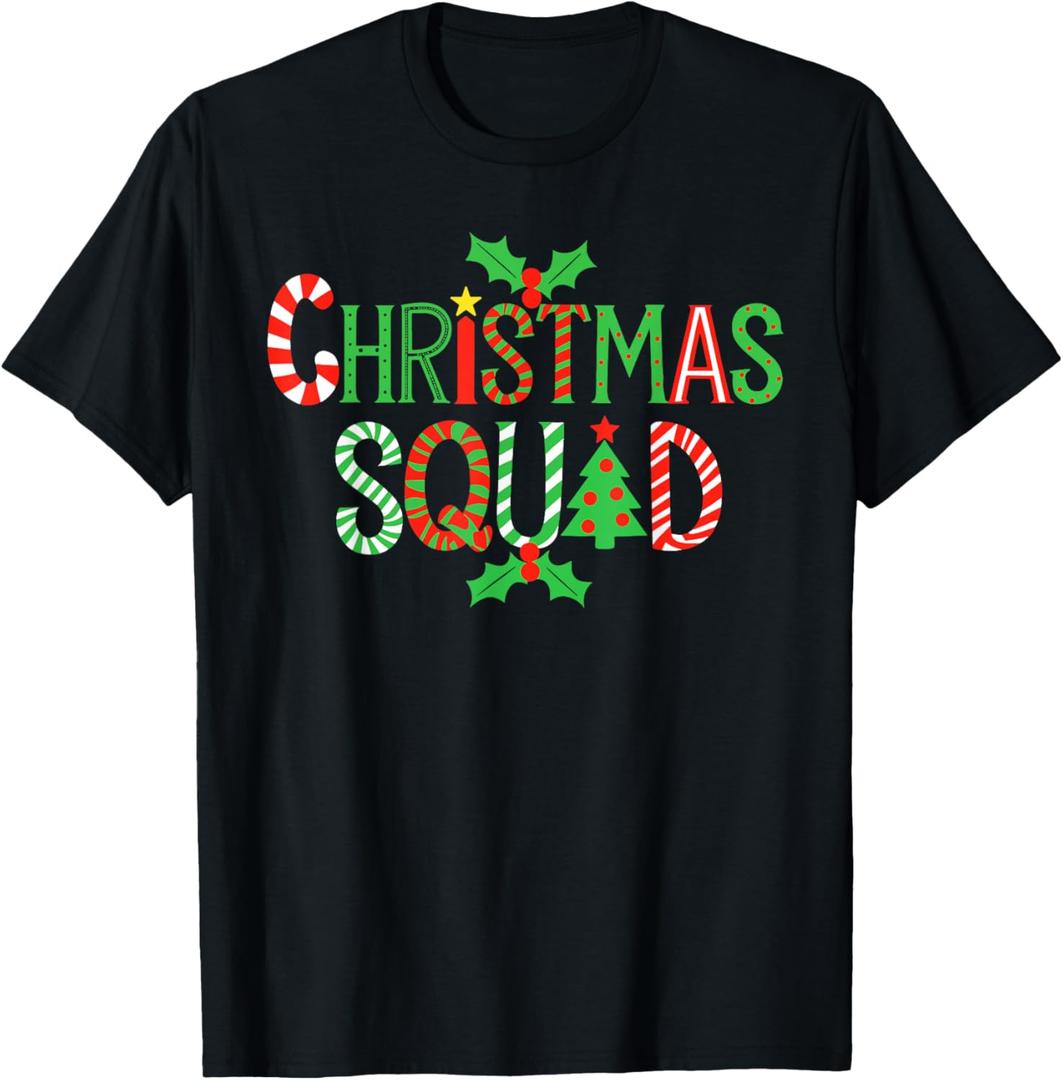 Christmas Squad Shirt Family Adult Kids Christmas Pajamas T-Shirt, Black, L
