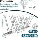 Stainless Steel Bird Spikes for Pigeons, Pre-Assembled, Anti Bird Deterrent Spikes for Woodpeckers, Squirrels, Raccoons Weatherproof Fence Spikes for Roof, Railing, Patio, 24.6 Feet