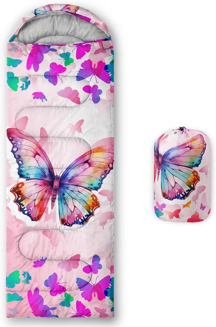 HOSIMA Dear Hunting Pattern Cold Weather Sleeping Bags for Kids Adults,Black Light Weight Waterproof Sleeping Bags for Outdoors Hiking. (90IN*32IN, pink)