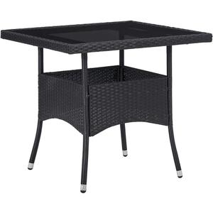 Patio Dining Table Black Poly Rattan and Glass 16kg/35.2ib Outdoor Tables