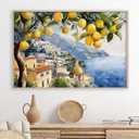 Lemon Tree Canvas Wall Art Beach Landscape Painting Italian Coastal Wall Art Vintage Lemon Art Print Italian Beach Picture Seaside Artwork for Walls Italy Amalfi Coast Picture 16x24inch No Frame