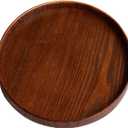 Solid Wood Serving Tray, Decorative Serving Trays Platter Round Non-Slip Tea Coffee Snack Plate Food Meals Serving Tray with Raised Edges for Home Kitchen Restaurant (11.8inch, Brown)