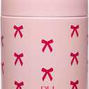 Paris Hilton Stainless Steel Food Jar, Double Wall Vacuum Sealed Insulated Food Storage Container with Carry Handle Lid, 12-Ounce, Pink with Bow Design