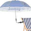 Eccliy Fringe Tassel Chair Umbrella with Clamp 360 Adjustable, UPF 50+ 41. 34'' Blue and White Stripes Clip on Umbrella for Beach Outdoor, Patio, Camping, Golf Cart (Chair Not Included)