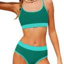 MIGU Girls Swimsuit Color-Block Adjustable Straps Girls Bathing Suit Bikini Sets with Chest Pad 2 Piece Swimwear 9-16T