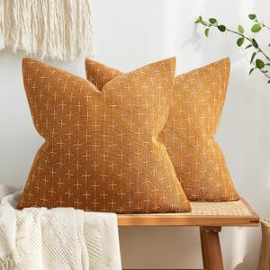 MIULEE Pack of 2 Decorative Burlap Linen Spring Throw Pillow Covers Farmhouse Pillowcases Modern Rustic Woven Textured Cushion Cover for Sofa Couch Bed 20x20 Inch Hazel