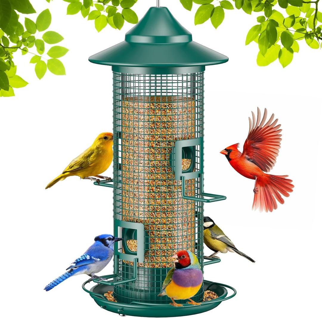 Jarkyfine Metal Mesh Tube Bird Feeder for Outdoors Hanging  Squirrel Chew Proof Bird Feeders for Outside, RustProof, 2LB Large Capacity, Easy to Refill, for Finch Cardinal, Gifts for Bird Lovers
