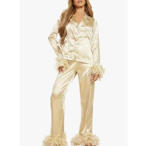 Cozy Cotton Women ' s 2-Piece Sleepwear Set, Long Sleeve Lapel Top & Lounge Pants for Sisters Women ' s Collared Pajama Set Yellow, Size Medium