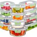 FineDine 12 Piece Glass Storage Containers with Lids - Airtight, Leak Proof, Dishwasher Safe, Glass Food Storage, Food Storage Containers, Meal Prep Containers, Green