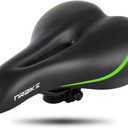 DRBIKE Adult Bike Seat with Wide Cushion & Waterproof Cover, Comfortable Padded Bicycle Saddle for Men & Women, Universal Bike Seat Replacement for MTB, Mountain, Road, Exercise & Cruiser Bike, Black (Green)
