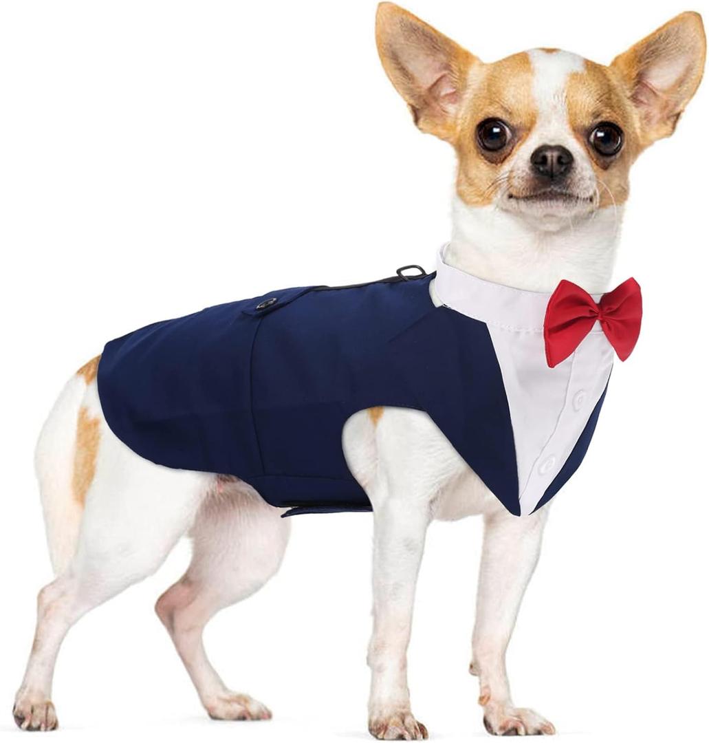 PUMYPOREITY Medium Dog Bowtie Tuxedo Suit, Cat Tuxedo, Dog Wedding Outfit - 2 Pieces/Pack, Size M, Blue