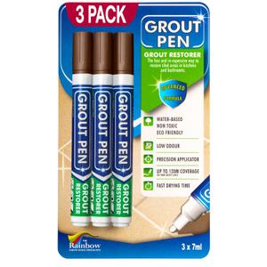 Grout Pen Brown Tile Paint Marker: Waterproof Grout Paint, Tile Grout Colorant and Sealer Pen - Brown, Narrow 5mm Tip (7mL) - 3 Pack