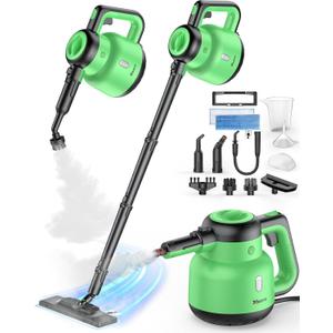 Steam Mop - Detachable Handheld Steam Cleaner & Floor Steamer with 12 Accessories, Multi-Purpose Powerful Steamer for Home Cleaning, Floors, Windows, Furniture, Tiles & Grout (Geen)