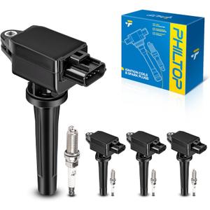 PHILTOP Ignition Coil Pack and Iridium Spark Plugs Fits for Mazda 2013-2018 2022 CX-5 2.5L, 2012-2023 3 2.0L/2.5L, 2014-2017 6, 2020-2023 CX-30 2.5L, 2016-2021 CX-3, 2016-2023 MX-5 Miata, 4PCS UF656
